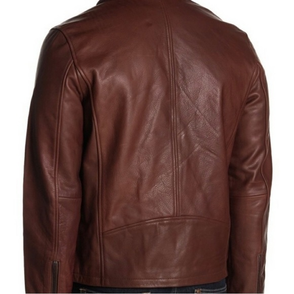 Leather Ugg jacket. Mahogany brown + metallic elements. Size Medium. Never worn - Picture 4 of 5